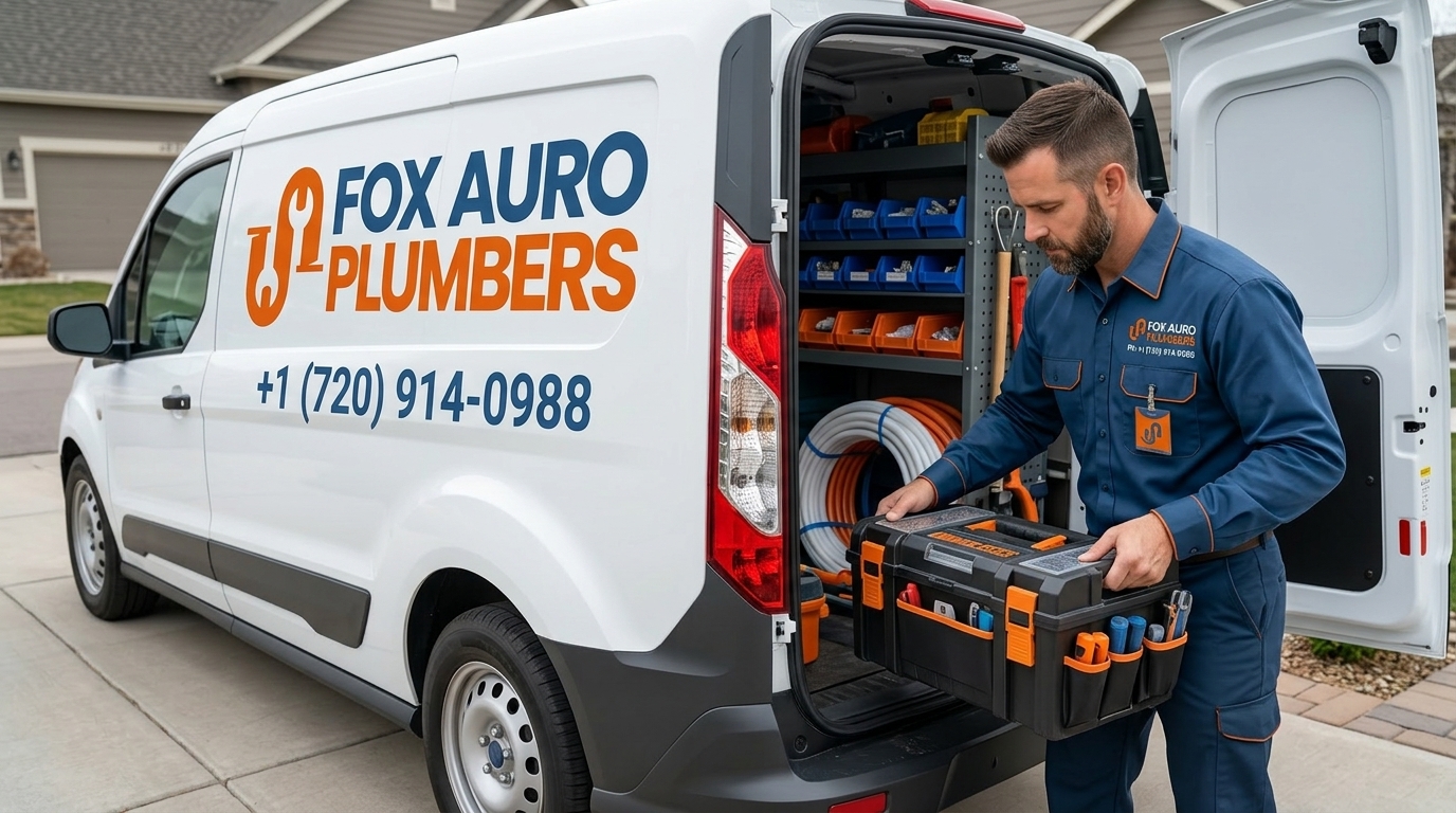 Fully stocked Fox Auro Plumbers service van loaded with Colorado-grade emergency plumbing materials ready for Aurora CO dispatch