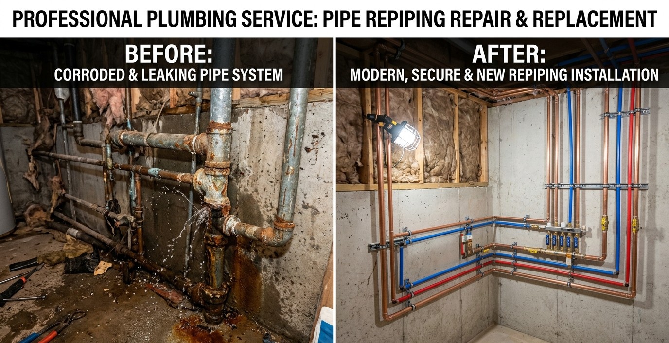 Before and After Pipe Repiping Repair and Replacement — Fox Auro Plumbers Aurora CO