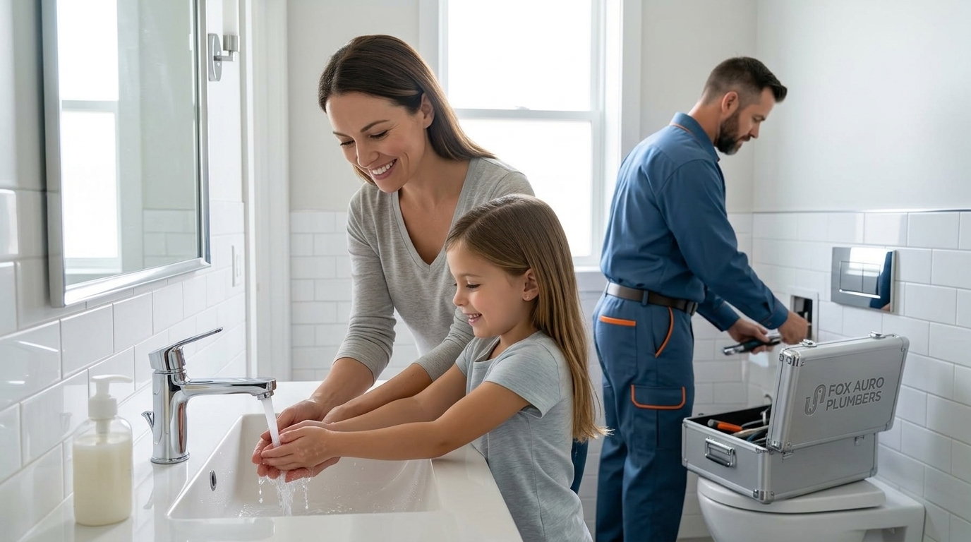 Fox Auro Plumbers safe family-focused bathroom plumbing repair completed in Aurora CO residential home — pressure-tested and code-compliant