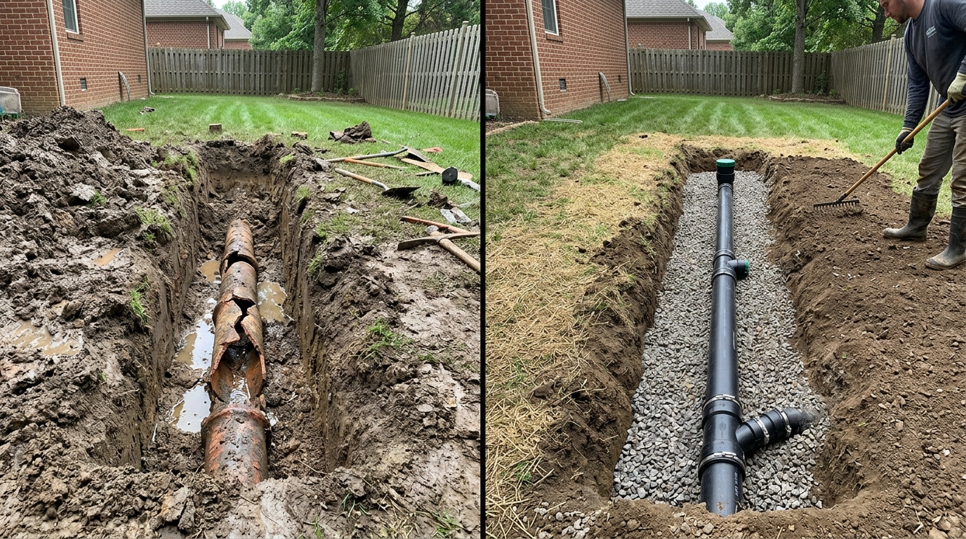 Before and After Sewer Line Repair and Replacement in Aurora CO by Fox Auro Plumbers