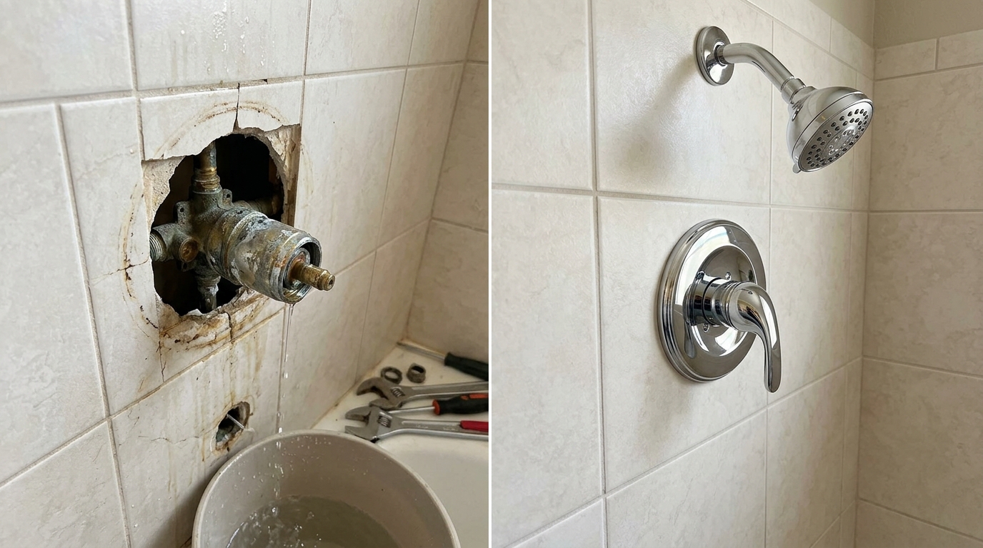 Before and After Shower Valve Repair & Replacement — Fox Auro Plumbers Aurora CO