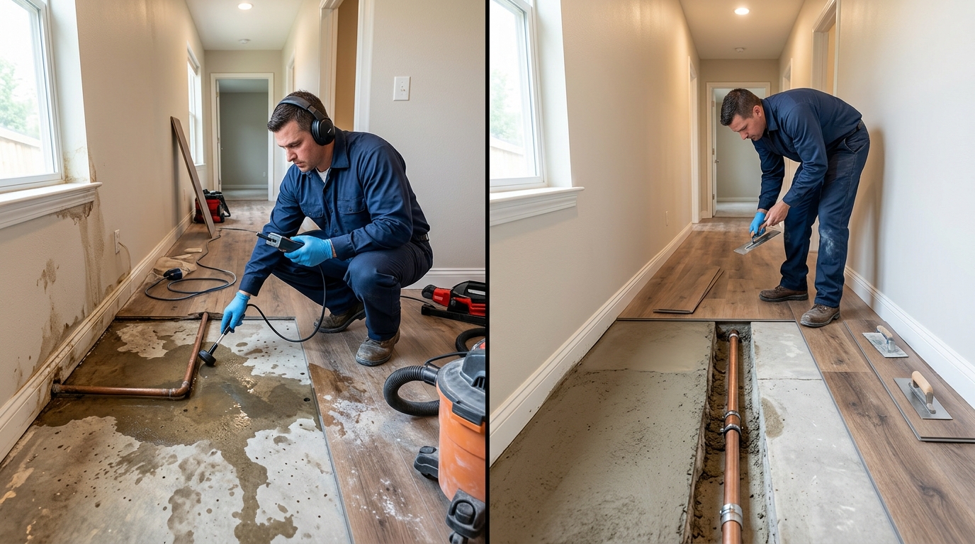Before and After Slab Leak Detection & Repair — Fox Auro Plumbers Aurora CO
