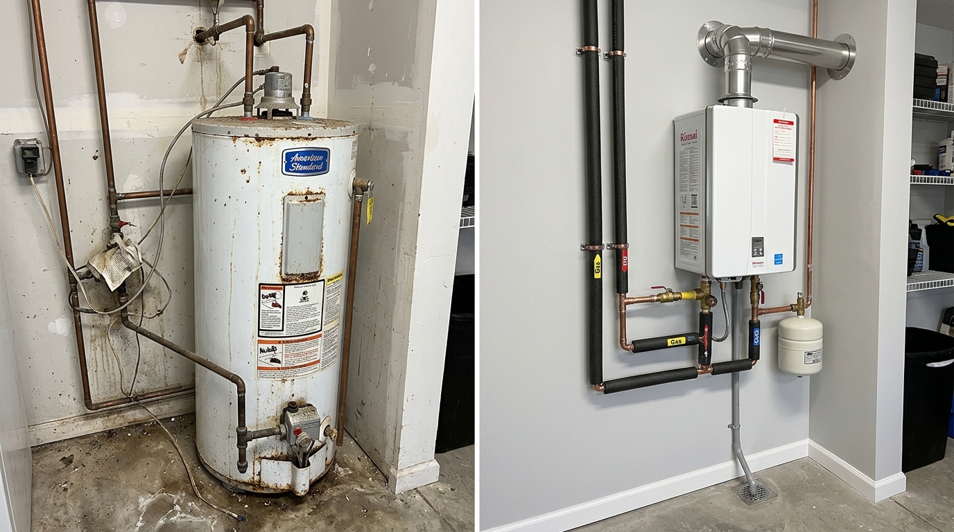 Before and After Tankless Water Heater Repair & Replacement — Fox Auro Plumbers Aurora CO