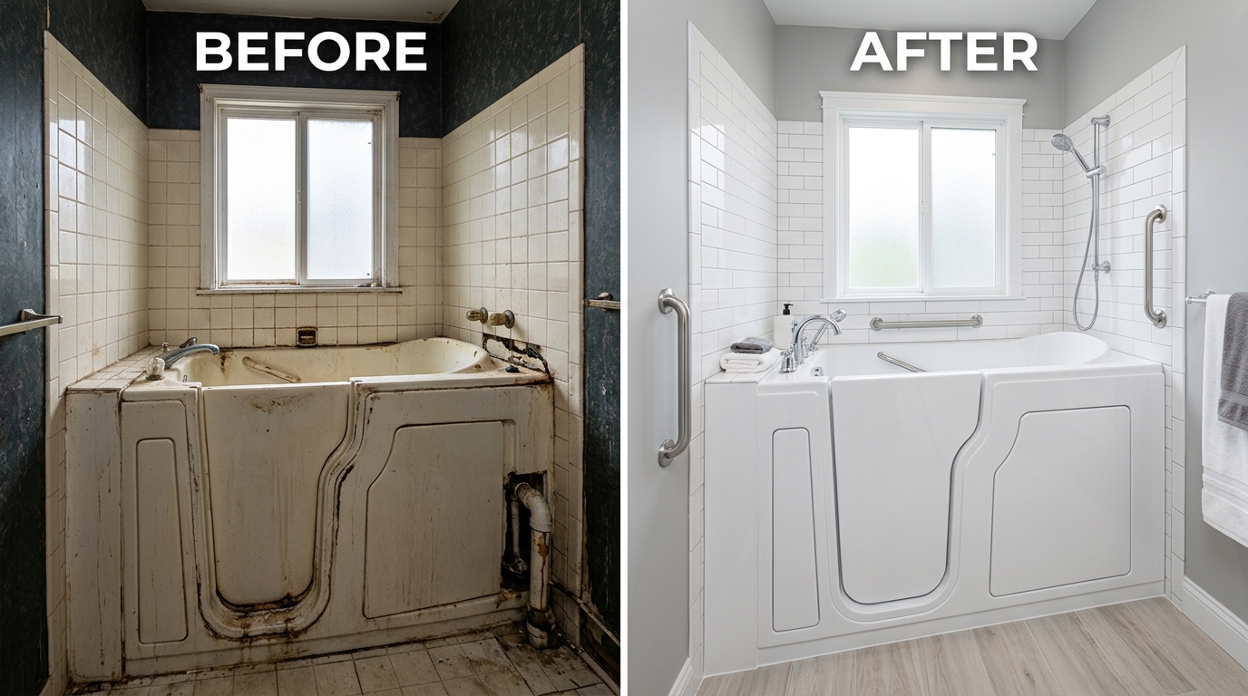 Before and After Walk-In Tub Repair and Replacement — Fox Auro Plumbers Aurora CO