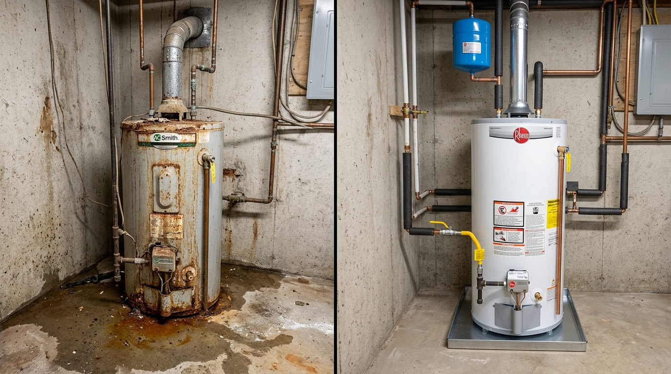 Before and After Water Heater Repair and Replacement — Fox Auro Plumbers Aurora CO