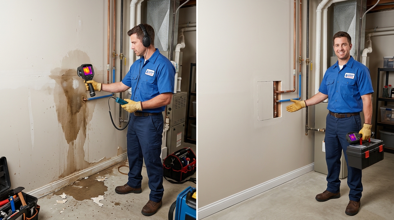 Water Leak Detection Service by Fox Auro Plumbers in Aurora CO — Before and After Hidden Leak Repair